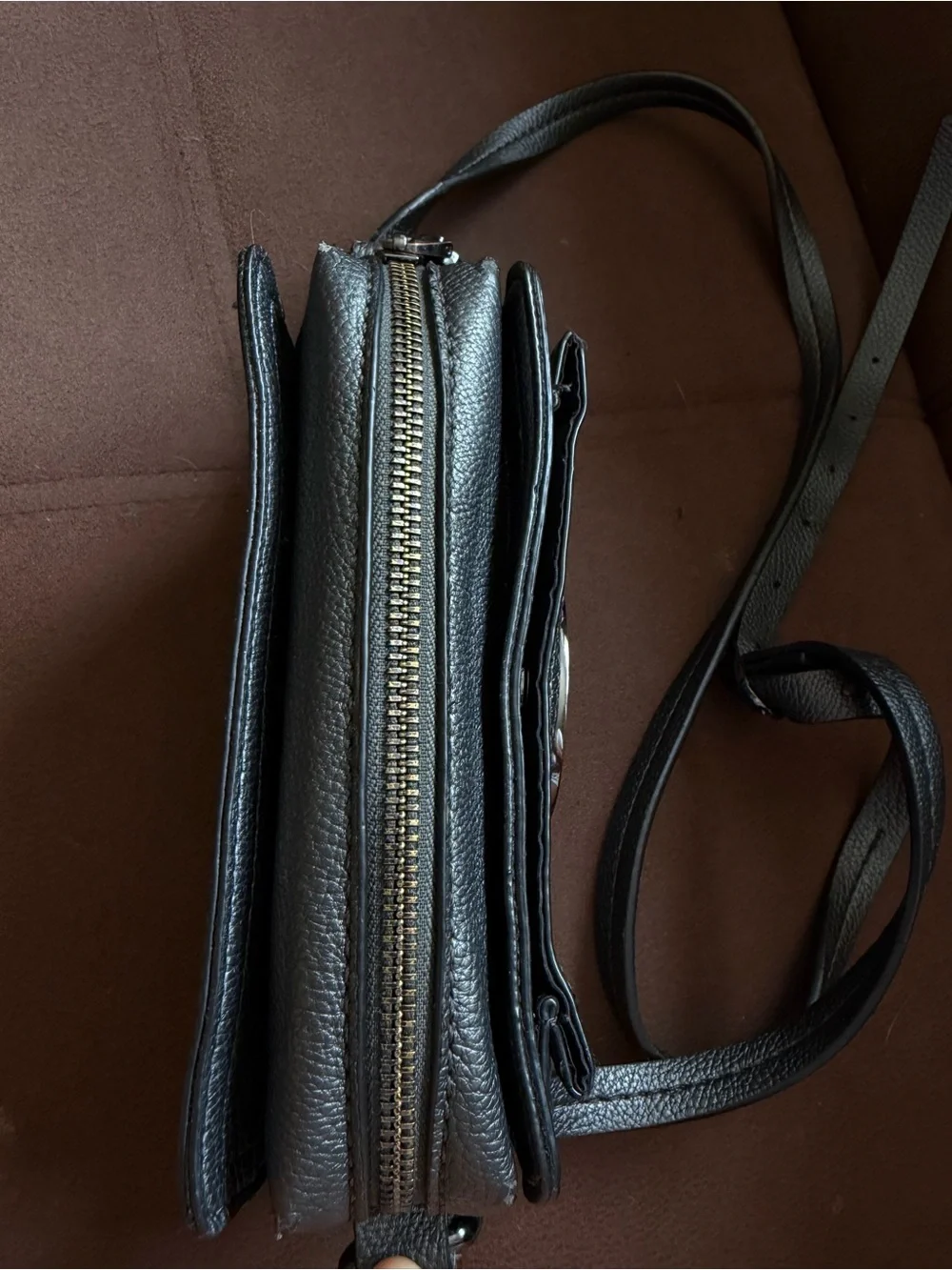Esprit Black Pebbled Leather Crossbody with Round Logo